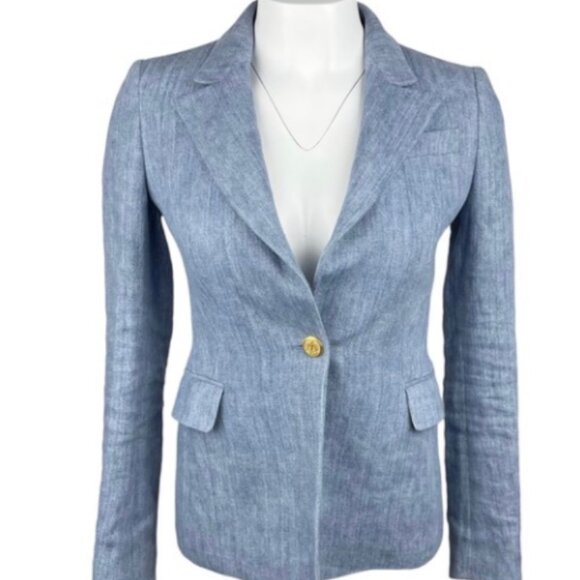 MAX MARA Weekend 100% Linen Blazer Sz Small Blue Gold - Picture 1 of 3